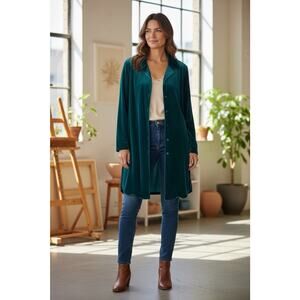 Soft Surroundings Womens Teal Velvet Boyfriend Tunic Shirt Size M